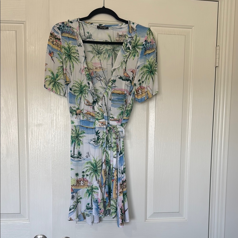 Zara Tropical Print Wrap Dress